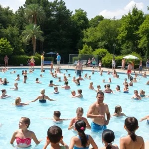 Families enjoying a sunny day at a Jacksonville public pool