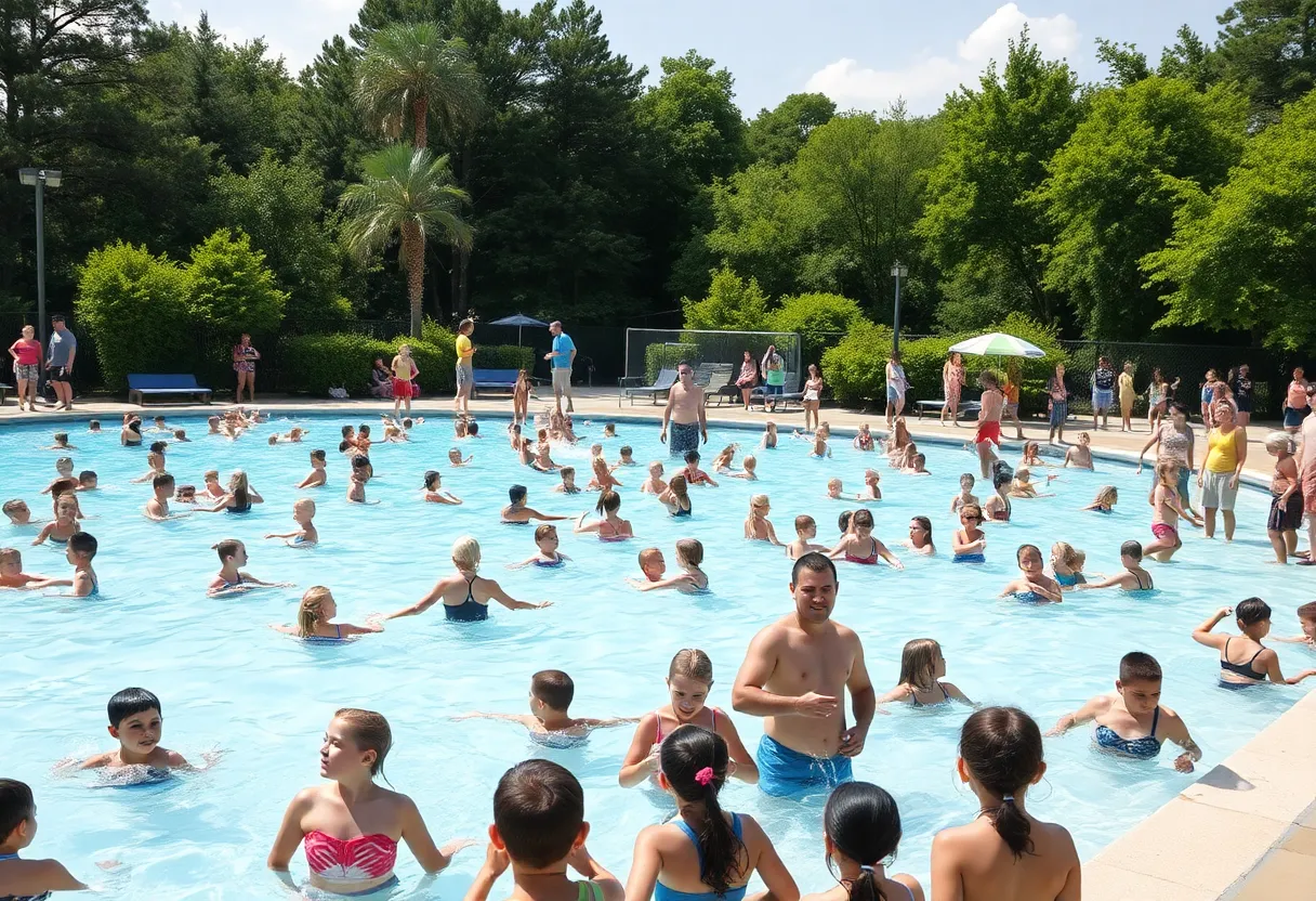 Families enjoying a sunny day at a Jacksonville public pool