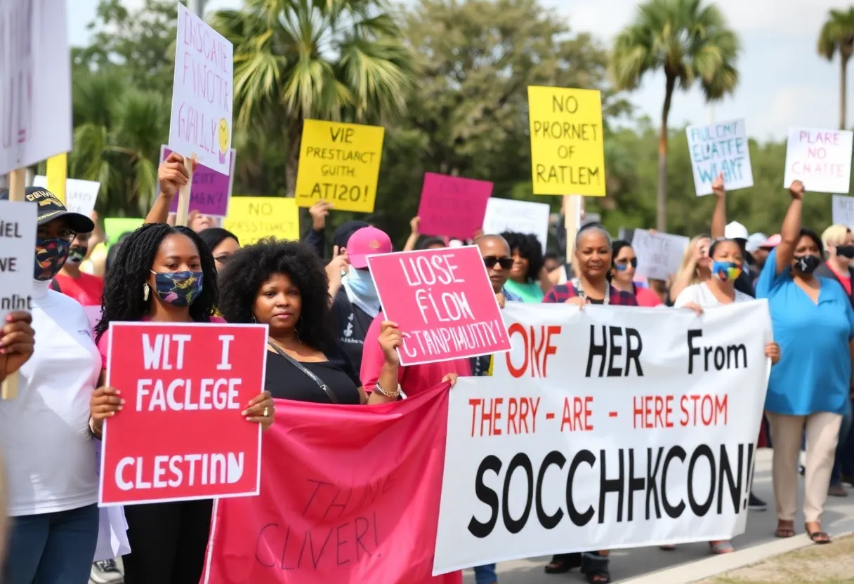 Residents protesting against the construction of a new medical examiner's office in Jacksonville.