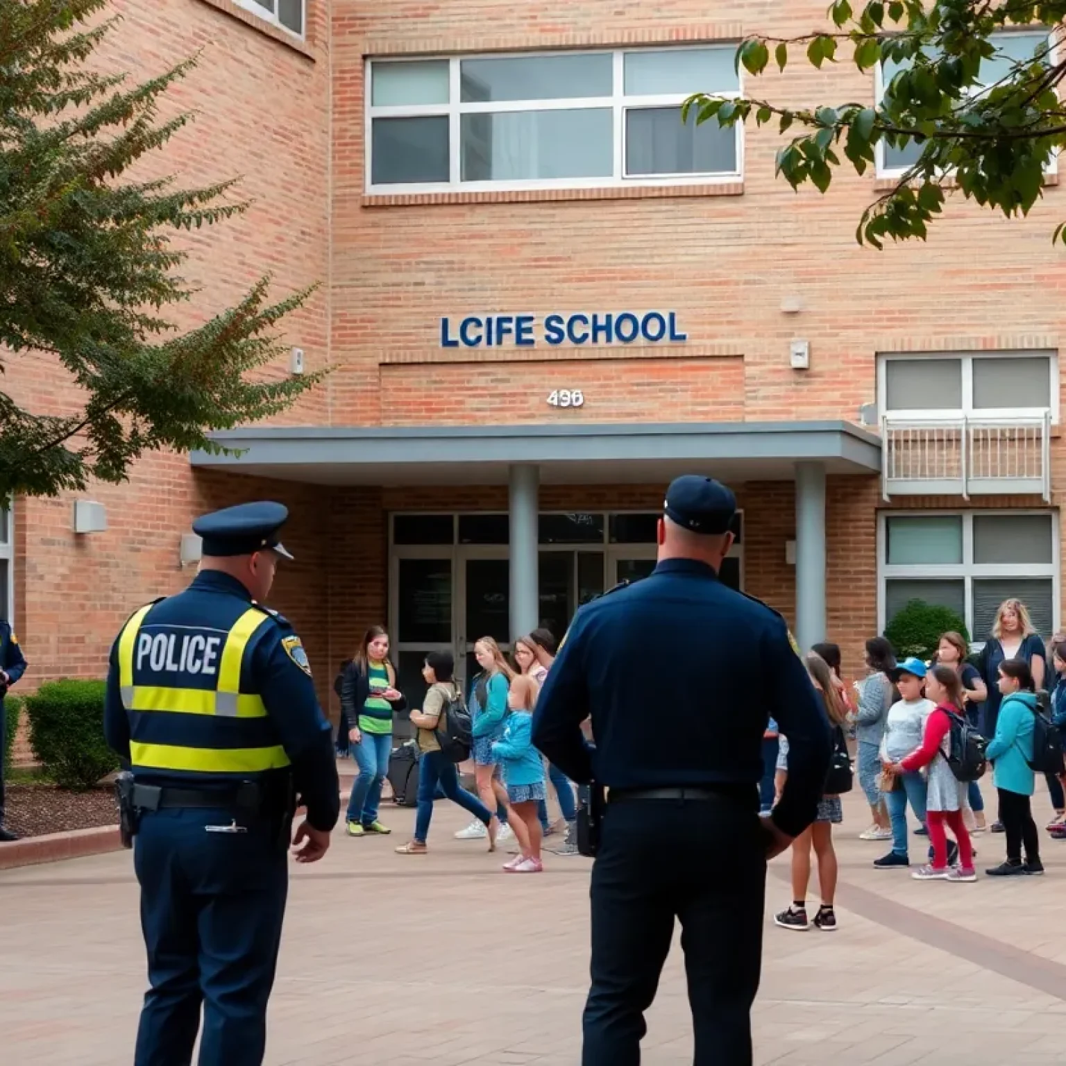 Jacksonville school during a security lockout with police presence.