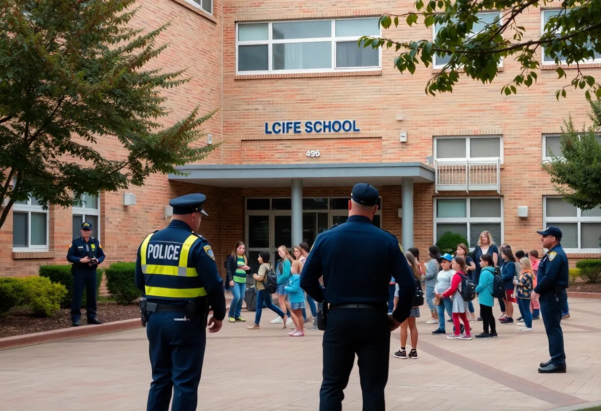 Jacksonville school during a security lockout with police presence.