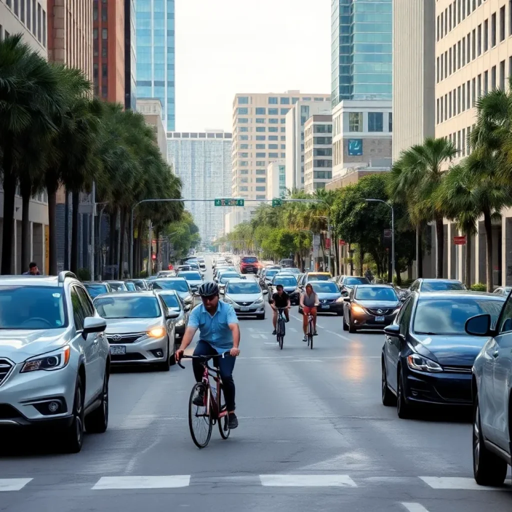 Downtown Jacksonville streets with two-way traffic and pedestrians