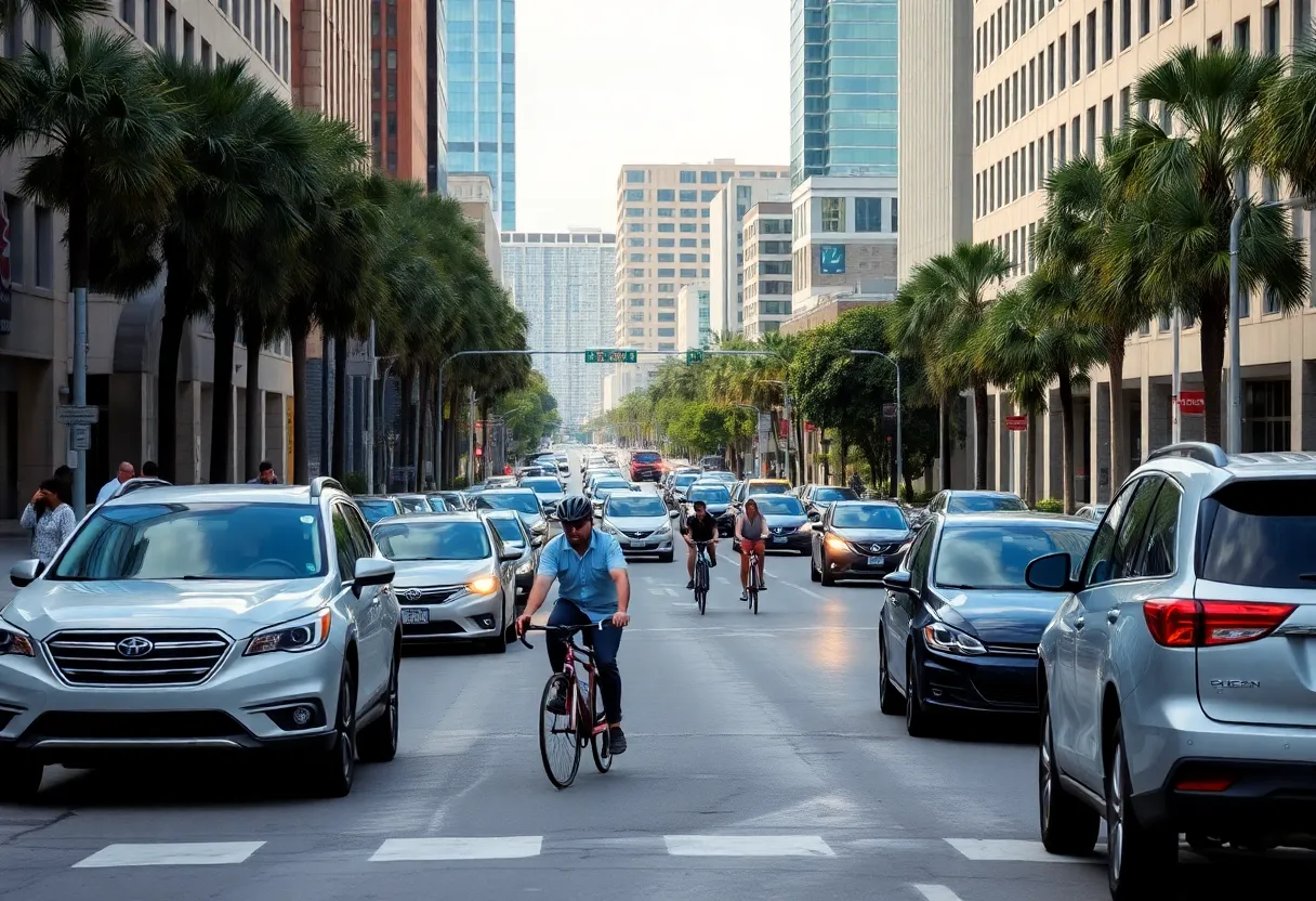 Downtown Jacksonville streets with two-way traffic and pedestrians