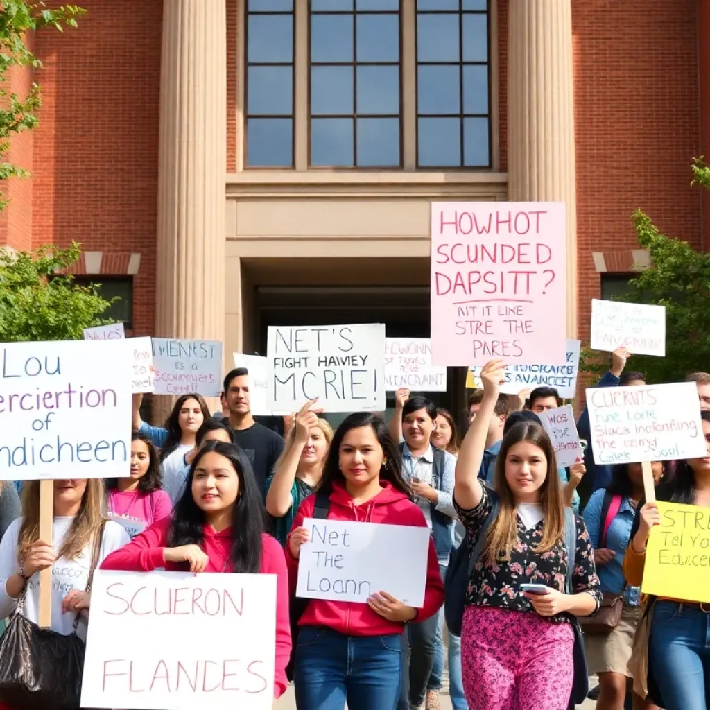 Students protesting against financial cuts at Jacksonville University