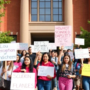 Students protesting against financial cuts at Jacksonville University