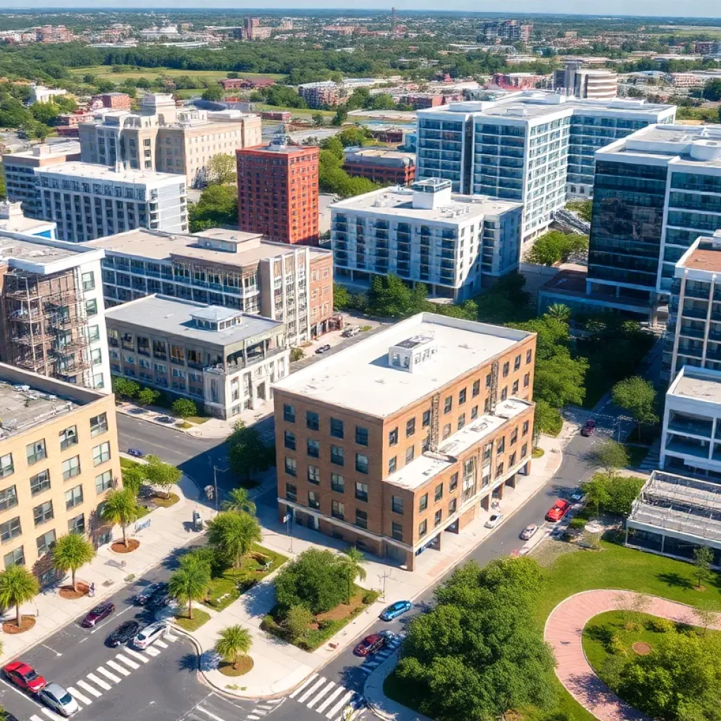 Urban street in Jacksonville with commercial and residential areas.
