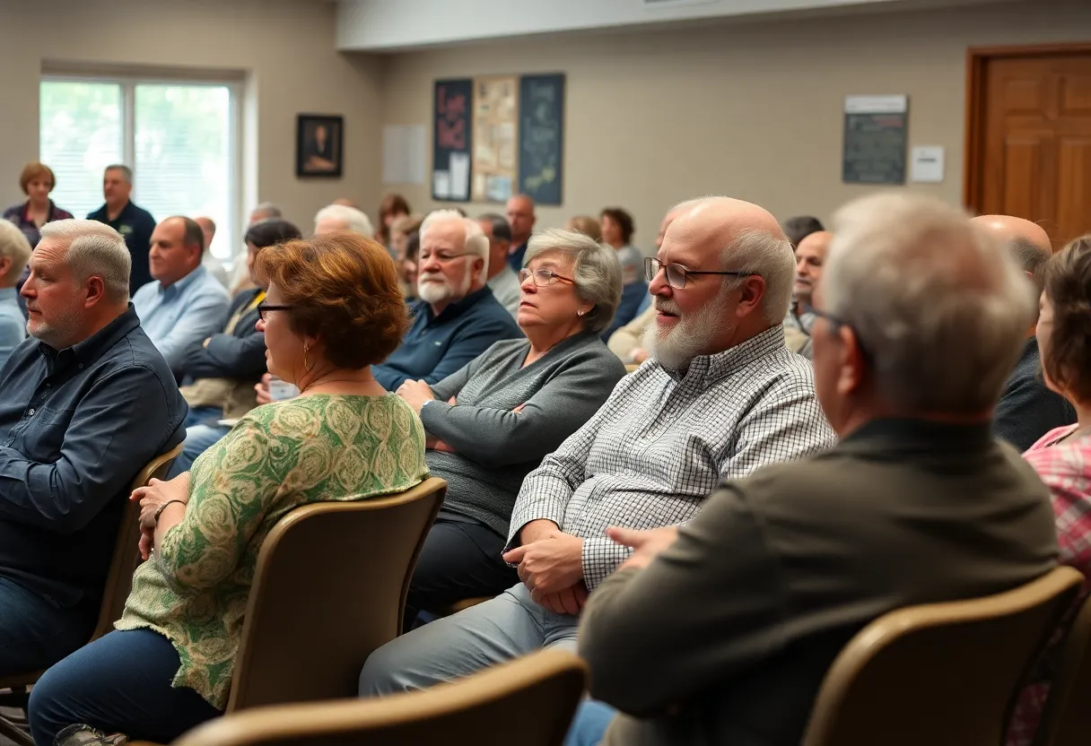 Community members at a town hall meeting discussing utility issues
