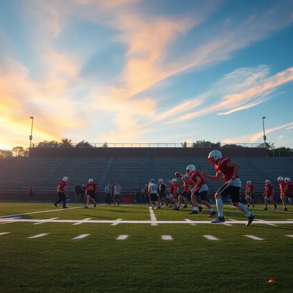 Football practice session for the Jacksonville Raines Vikings
