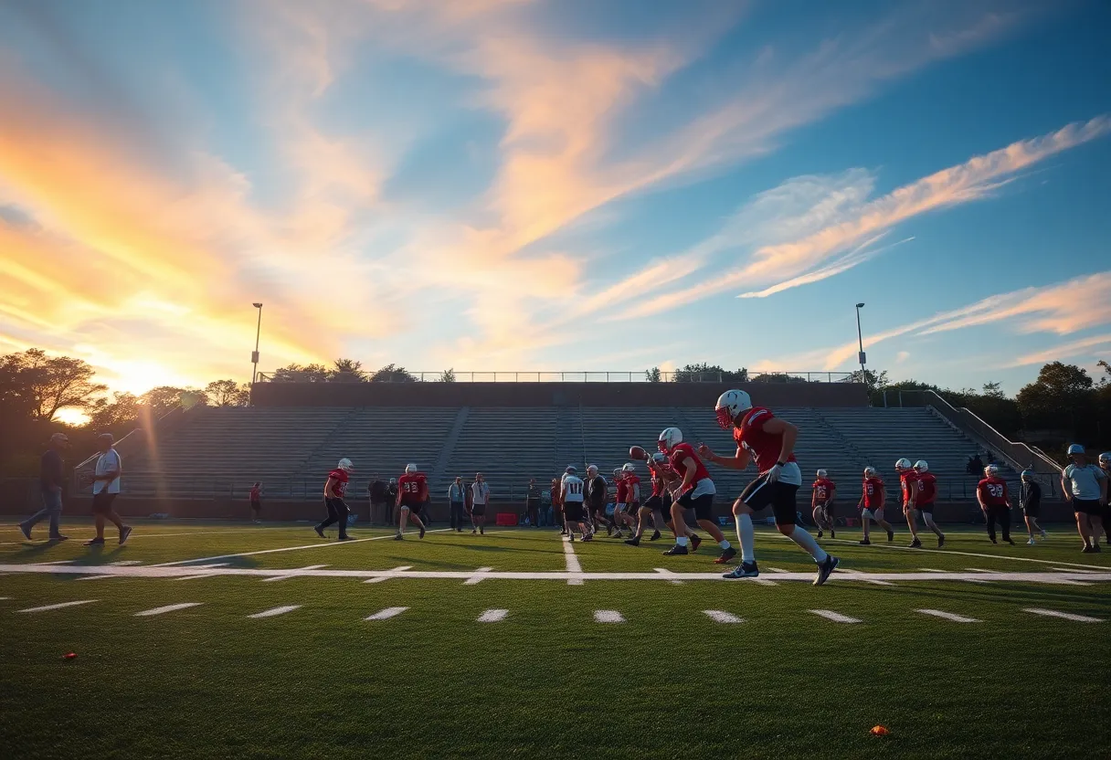 Football practice session for the Jacksonville Raines Vikings