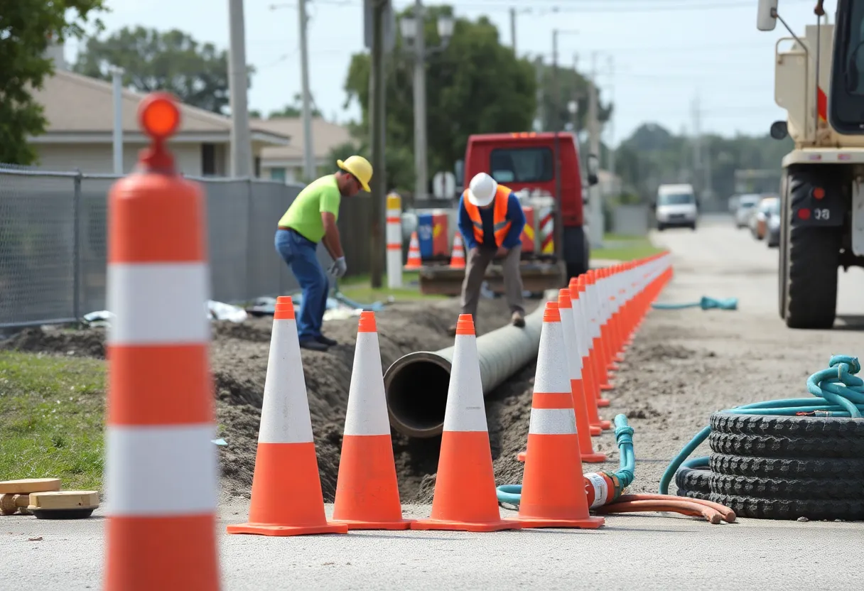 Construction of water main replacement in Jacksonville