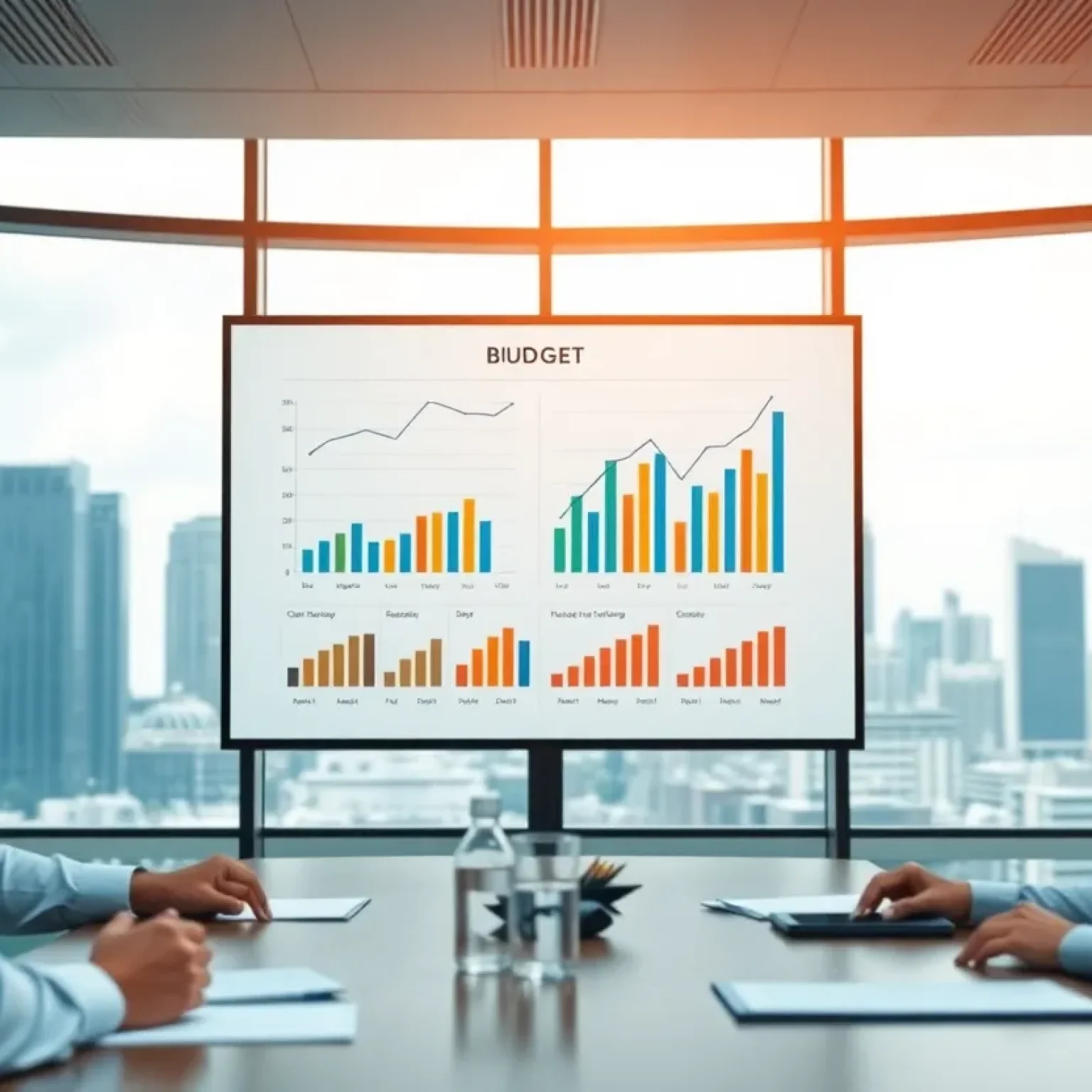 JEA budget meeting with financial graphs