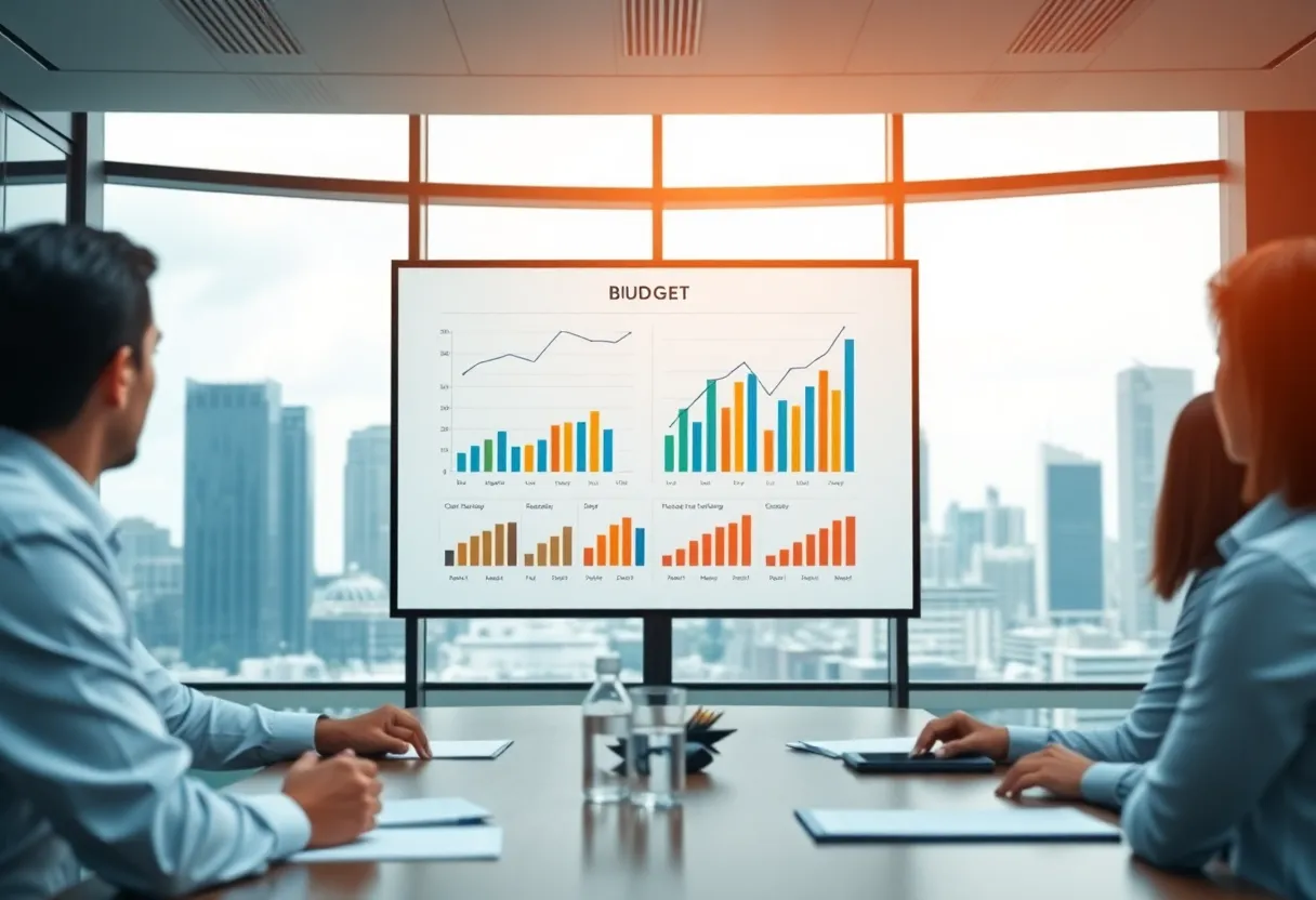 JEA budget meeting with financial graphs
