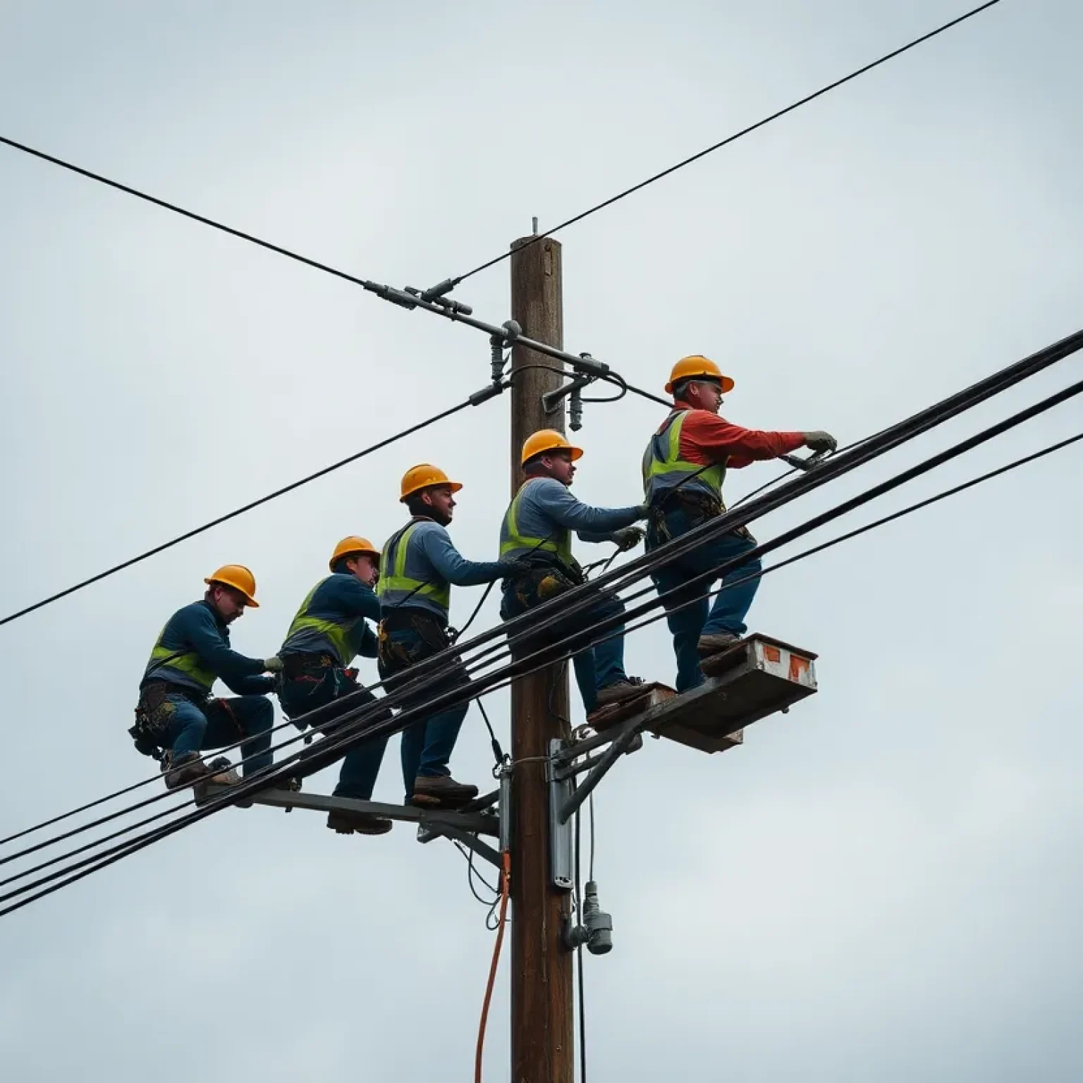 JEA lineworkers repairing power lines during a storm