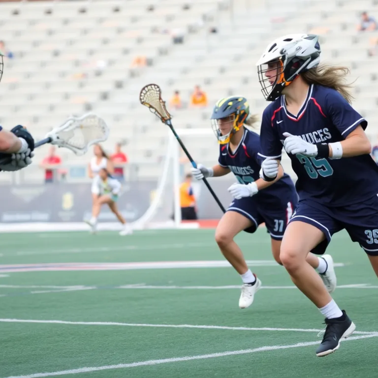 Athletes playing lacrosse at Jacksonville University