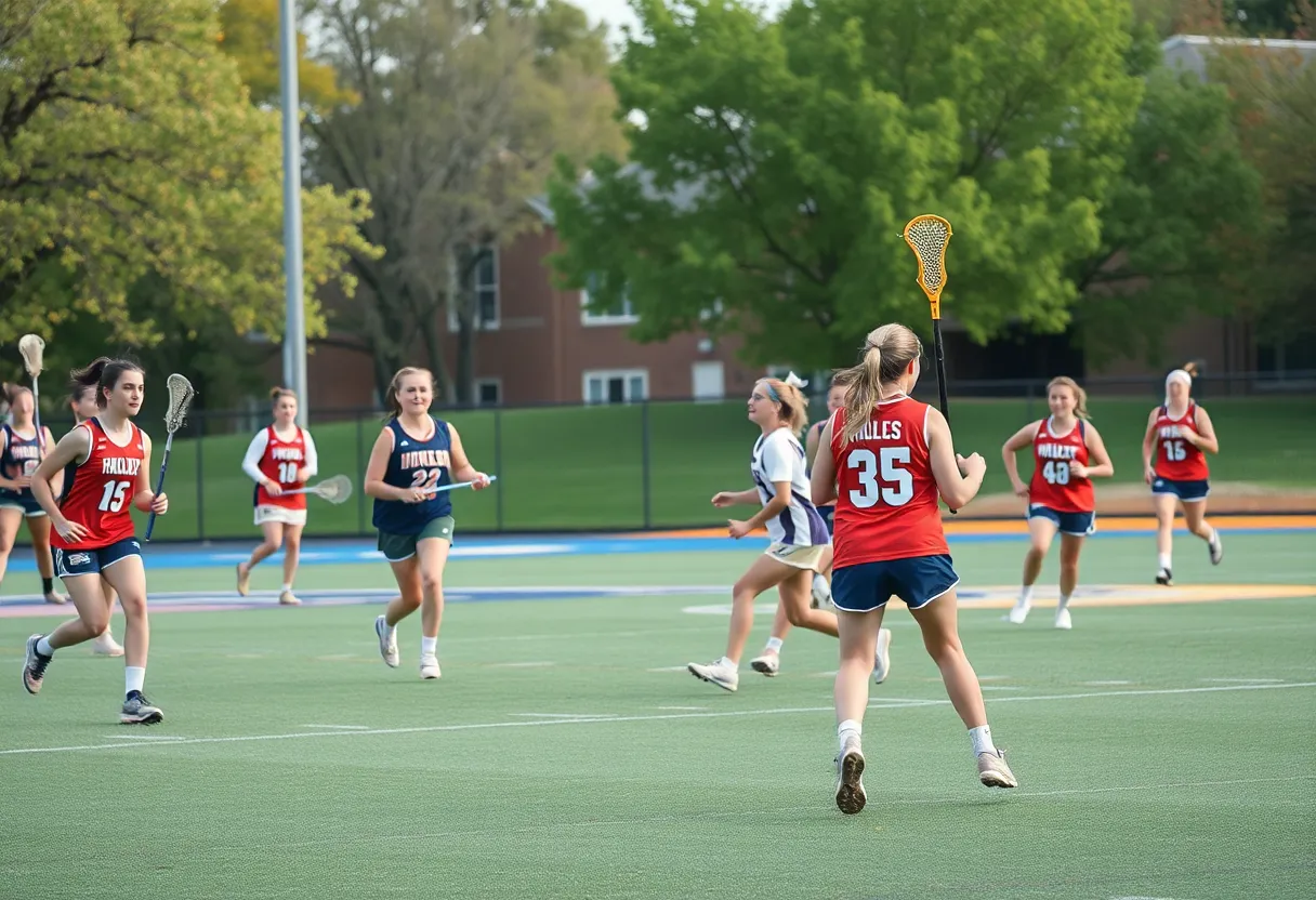 Liberty University women's lacrosse team playing a game