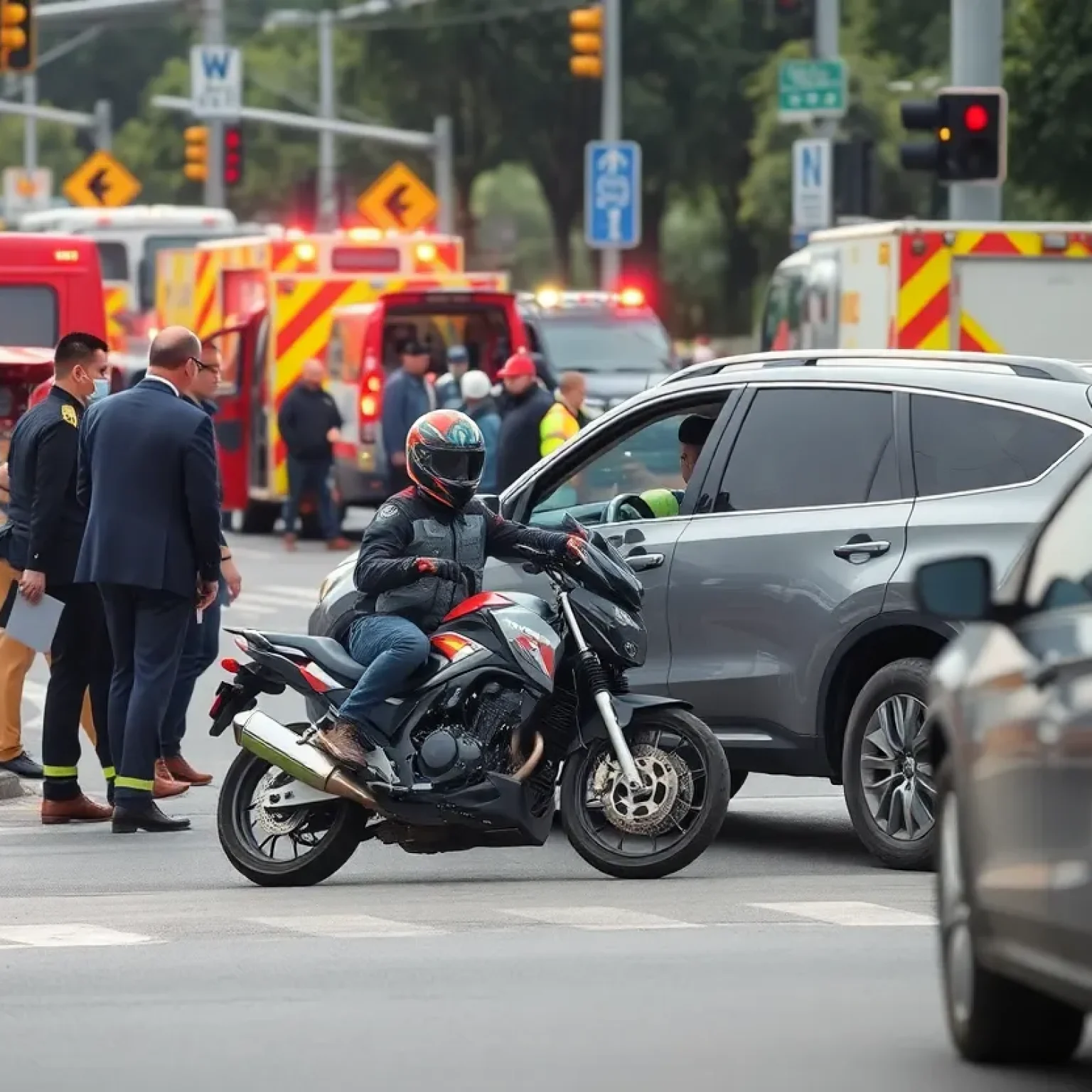 Emergency services responding to a motorcycle accident in Jacksonville.