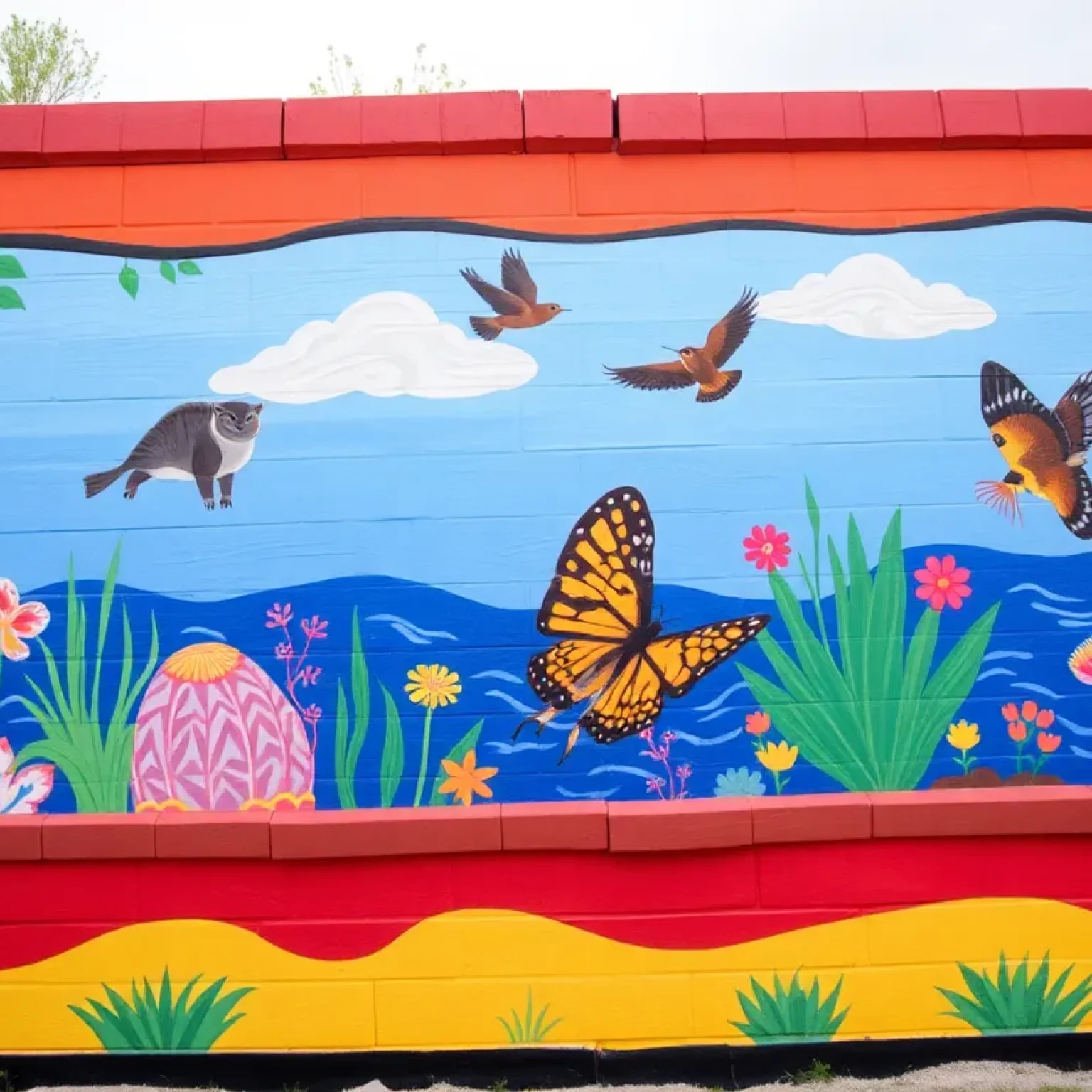 Colorful mural of St. Johns River wildlife at preschool