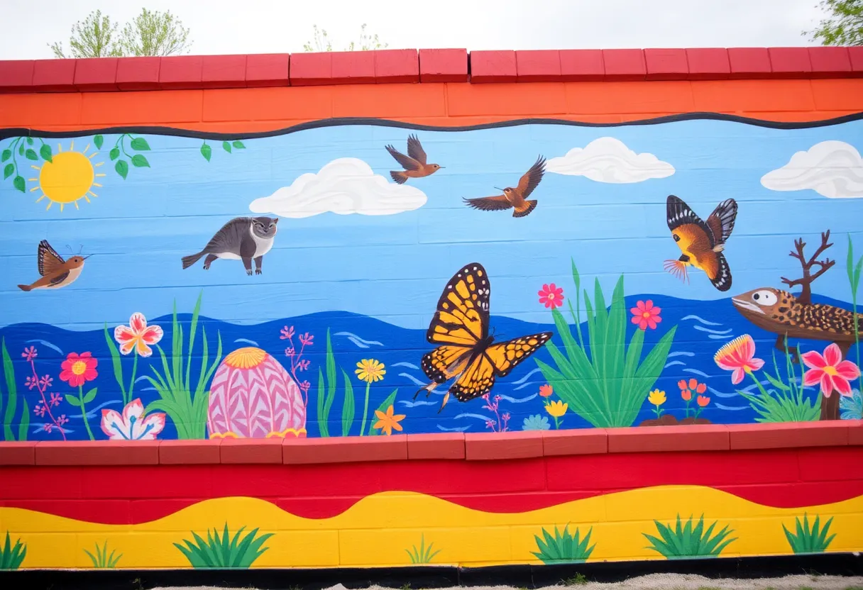 Colorful mural of St. Johns River wildlife at preschool