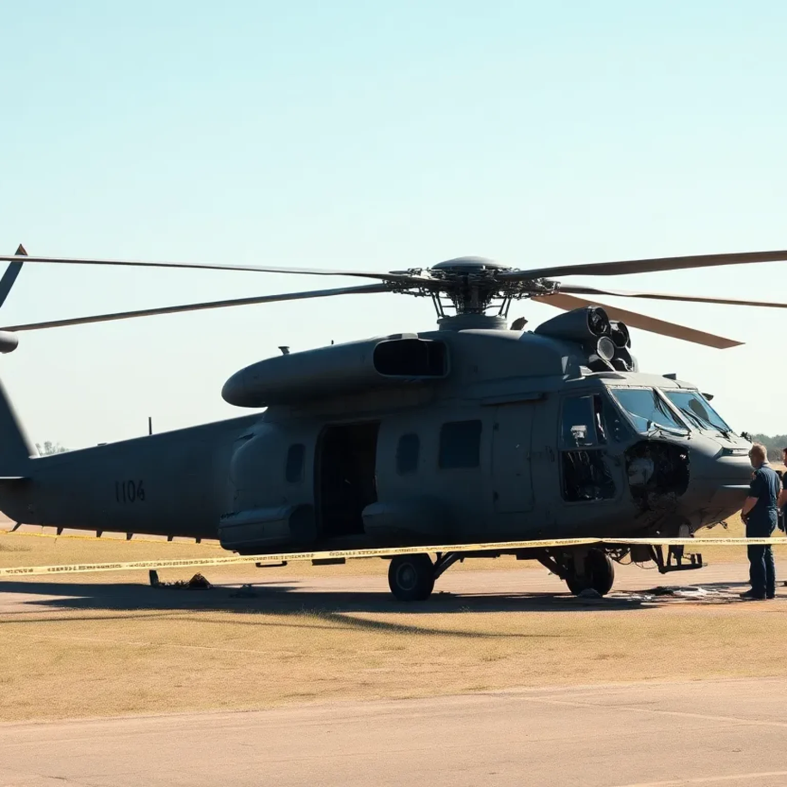Damaged Navy helicopter at training site
