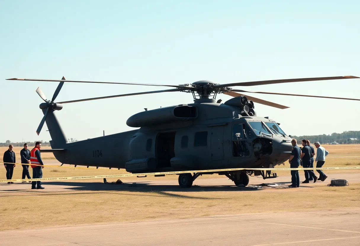 Damaged Navy helicopter at training site