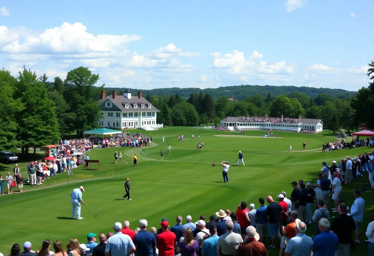 Golfers competing at Oakmont Country Club during the U.S. Open.