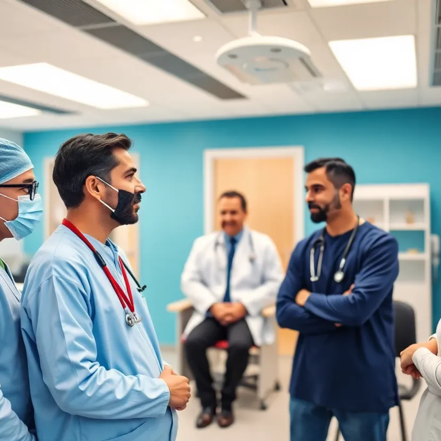 Interior of the Orthopedic Specialists of Jacksonville Clinic presenting doctors consulting with patients.