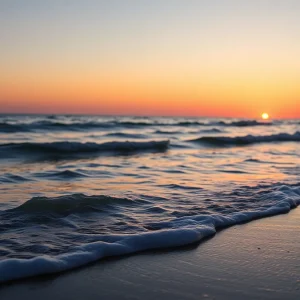 A tranquil beach at sunset, evoking a sense of peace and remembrance.