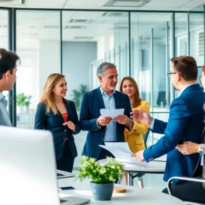 Financial professionals collaborating in an office