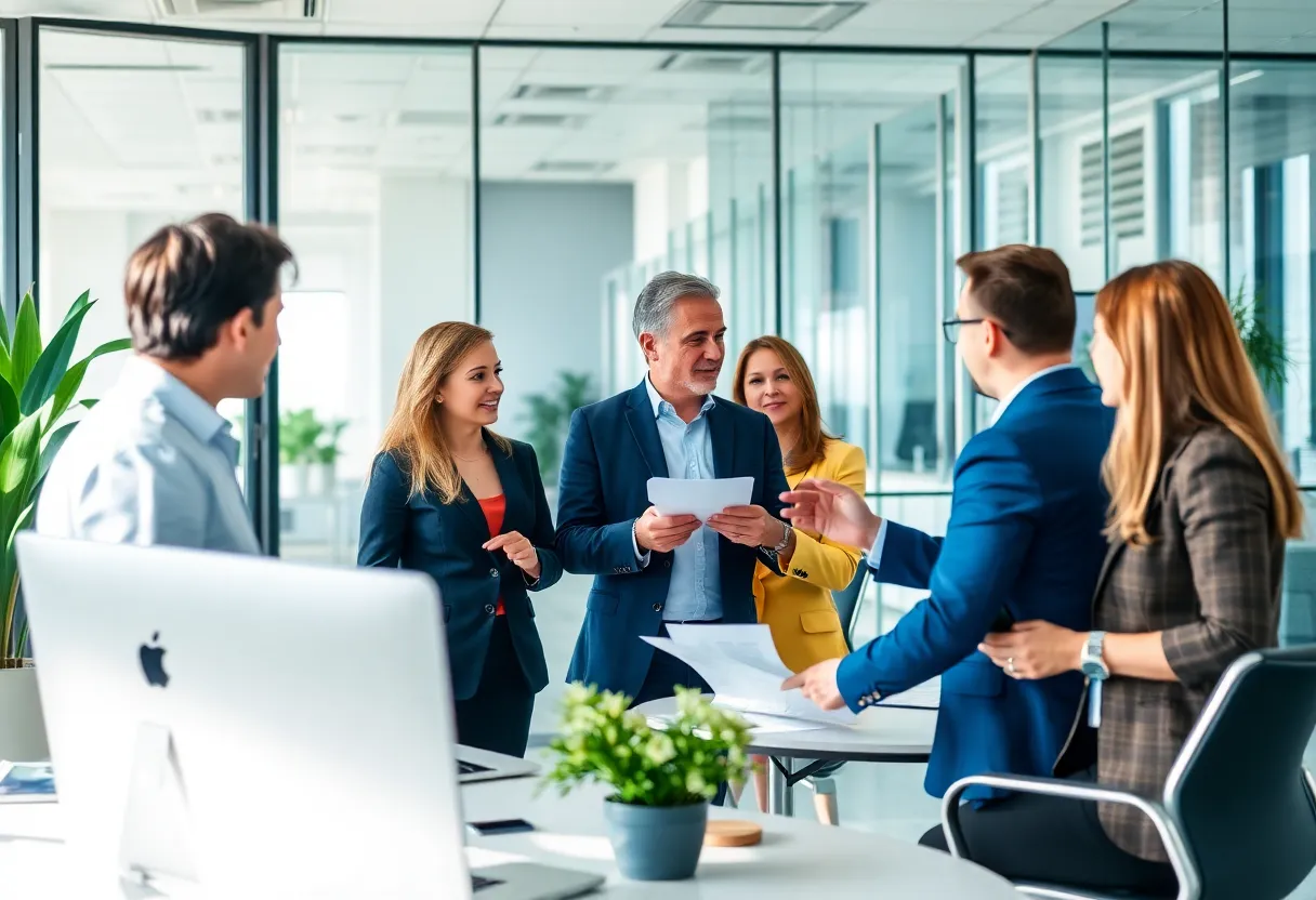Financial professionals collaborating in an office