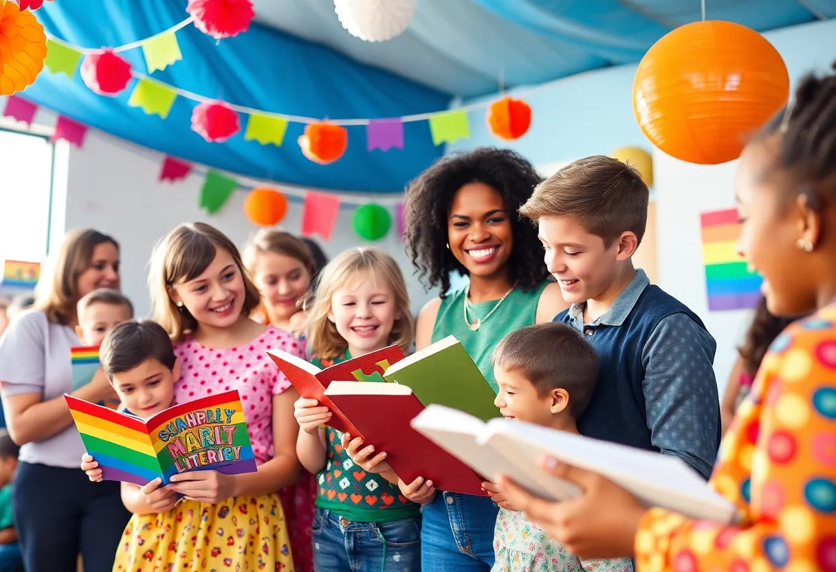 Families celebrating Pride Month at a literacy event in Jacksonville