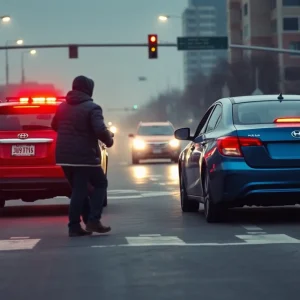 Illustration of a road rage incident at a busy intersection