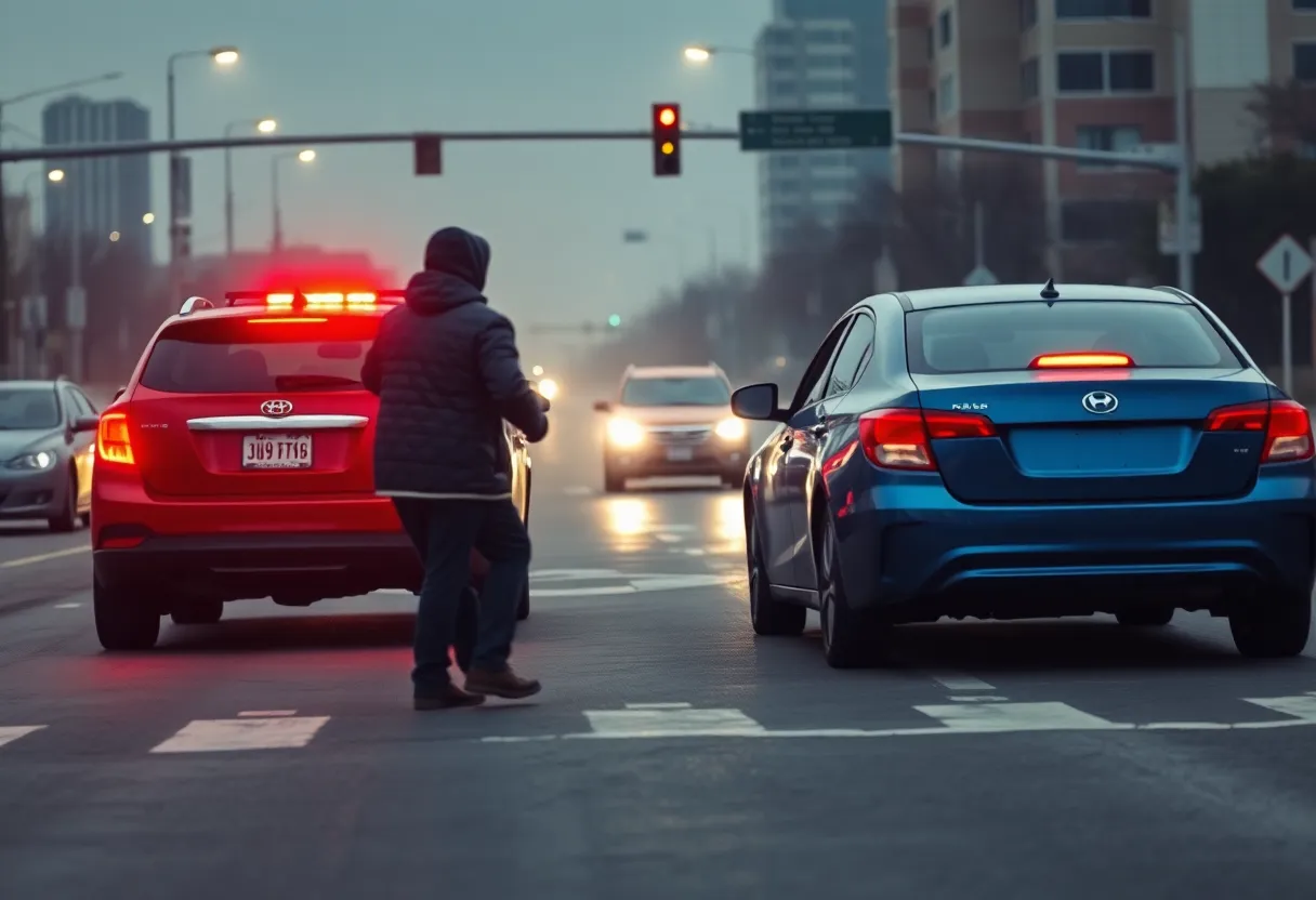 Illustration of a road rage incident at a busy intersection