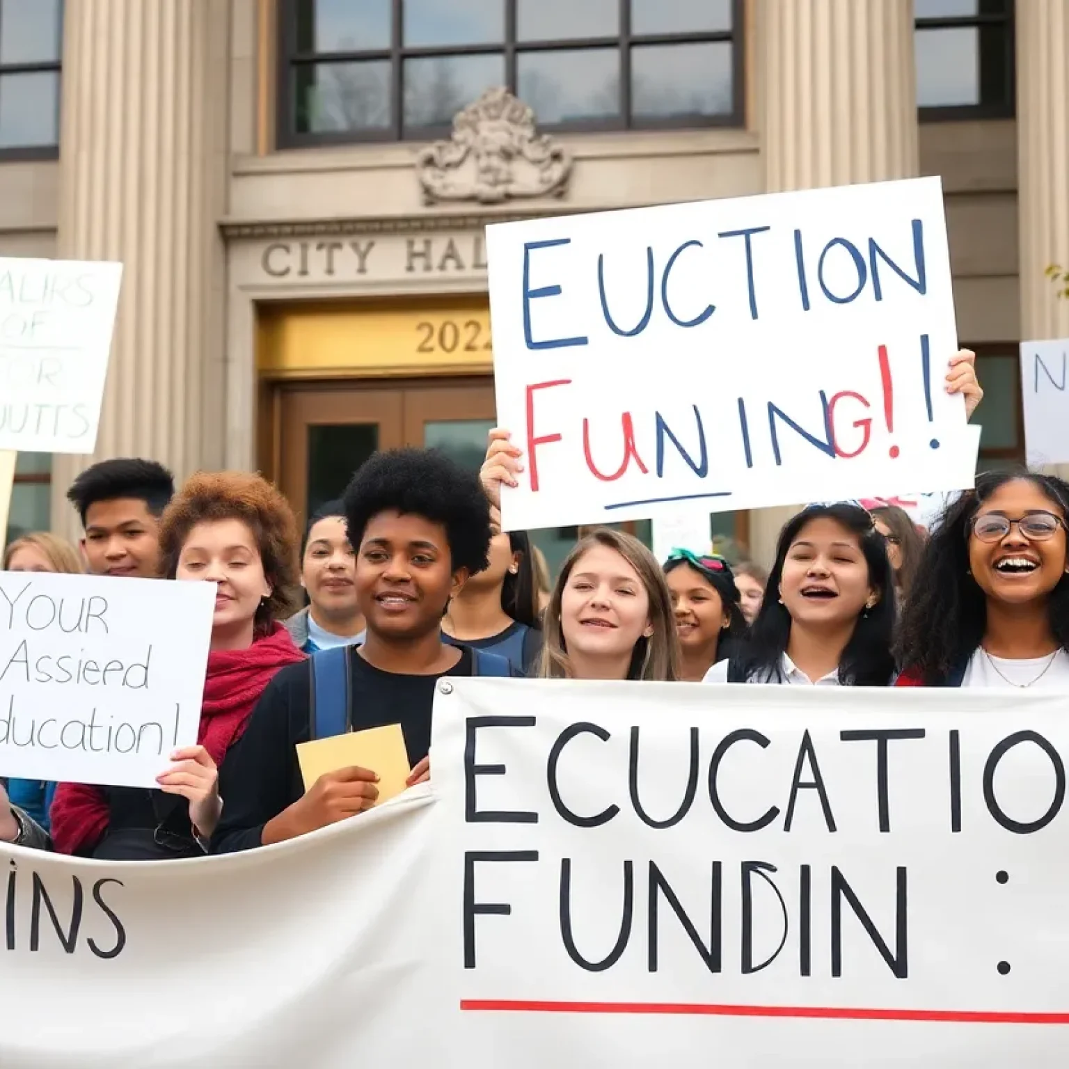 Students participating in a rally advocating for advanced academic programs