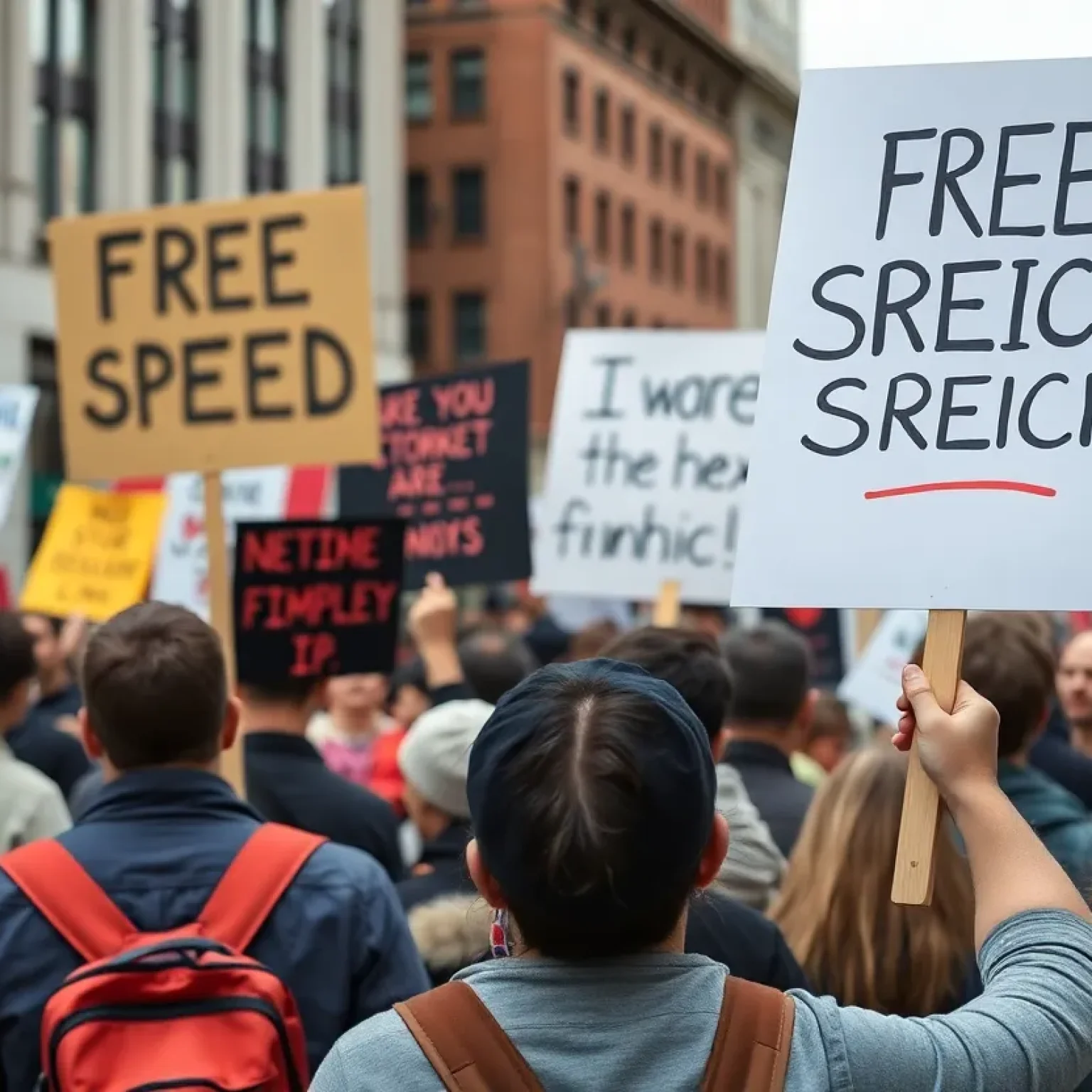 Demonstrators rallying for political activism and free speech rights