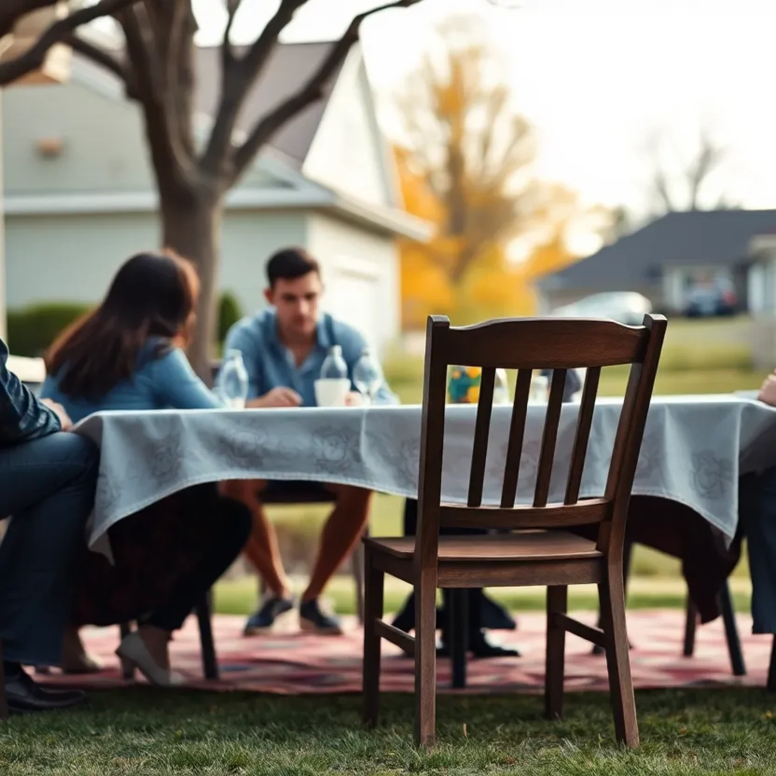An empty chair at a family gathering symbolizing loss due to violence.