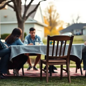 An empty chair at a family gathering symbolizing loss due to violence.