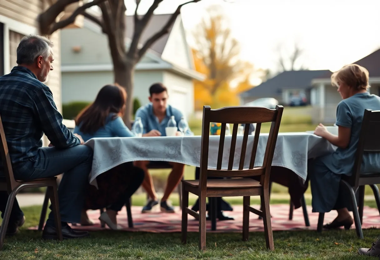 An empty chair at a family gathering symbolizing loss due to violence.