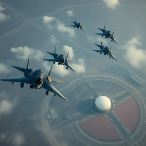 Military aircraft performing a strike over an Iranian nuclear facility