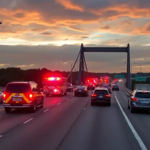 Traffic congestion on the Buckman Bridge due to a fatal accident with emergency responders on the scene.