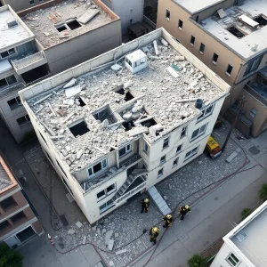 Aerial view of damage from a recent earthquake in California