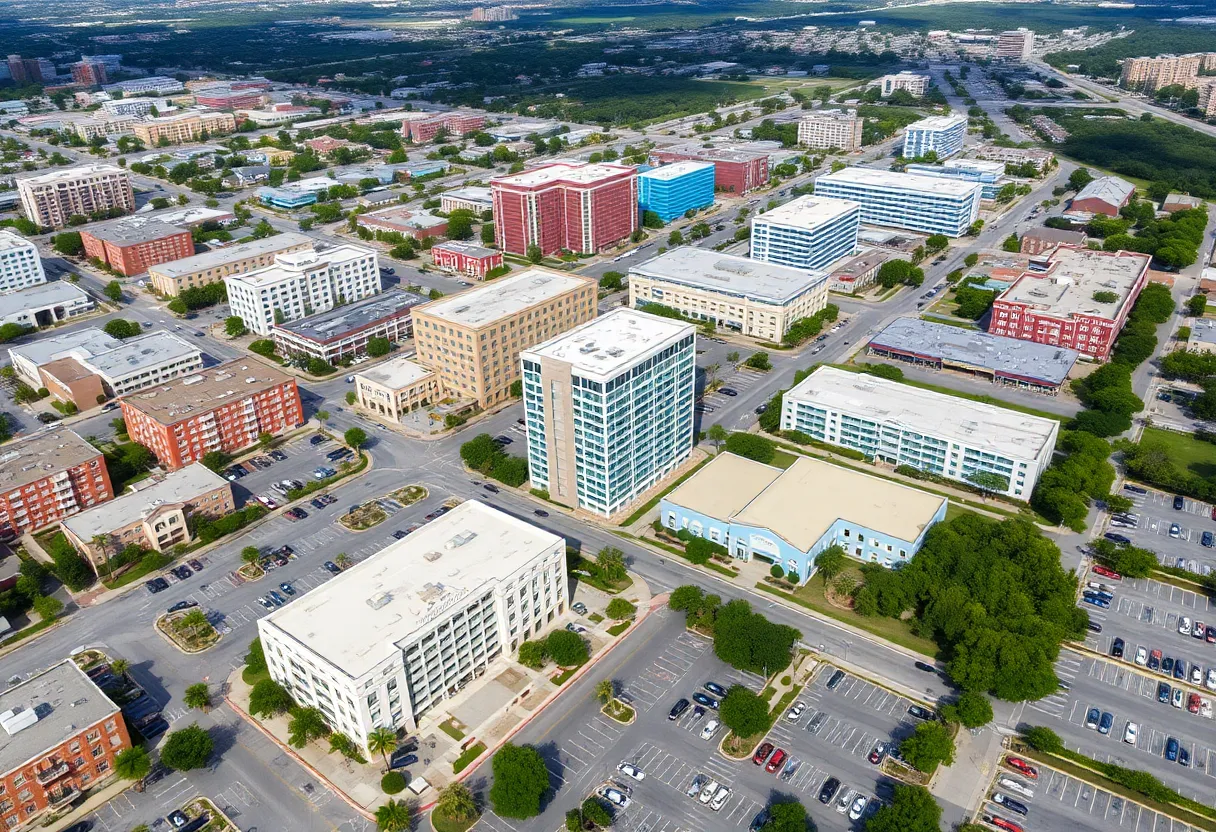 Aerial view of Downtown Jacksonville showing properties for development.