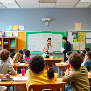 Students in a classroom celebrating academic success