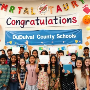 Students celebrating the achievement of Duval County Schools' first 'A' grade