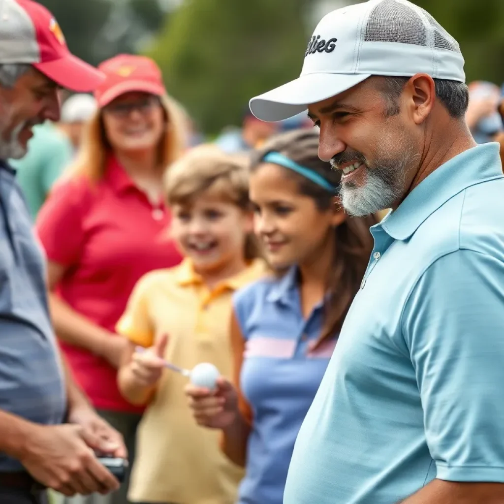Community members and families enjoying activities at a golf tournament.