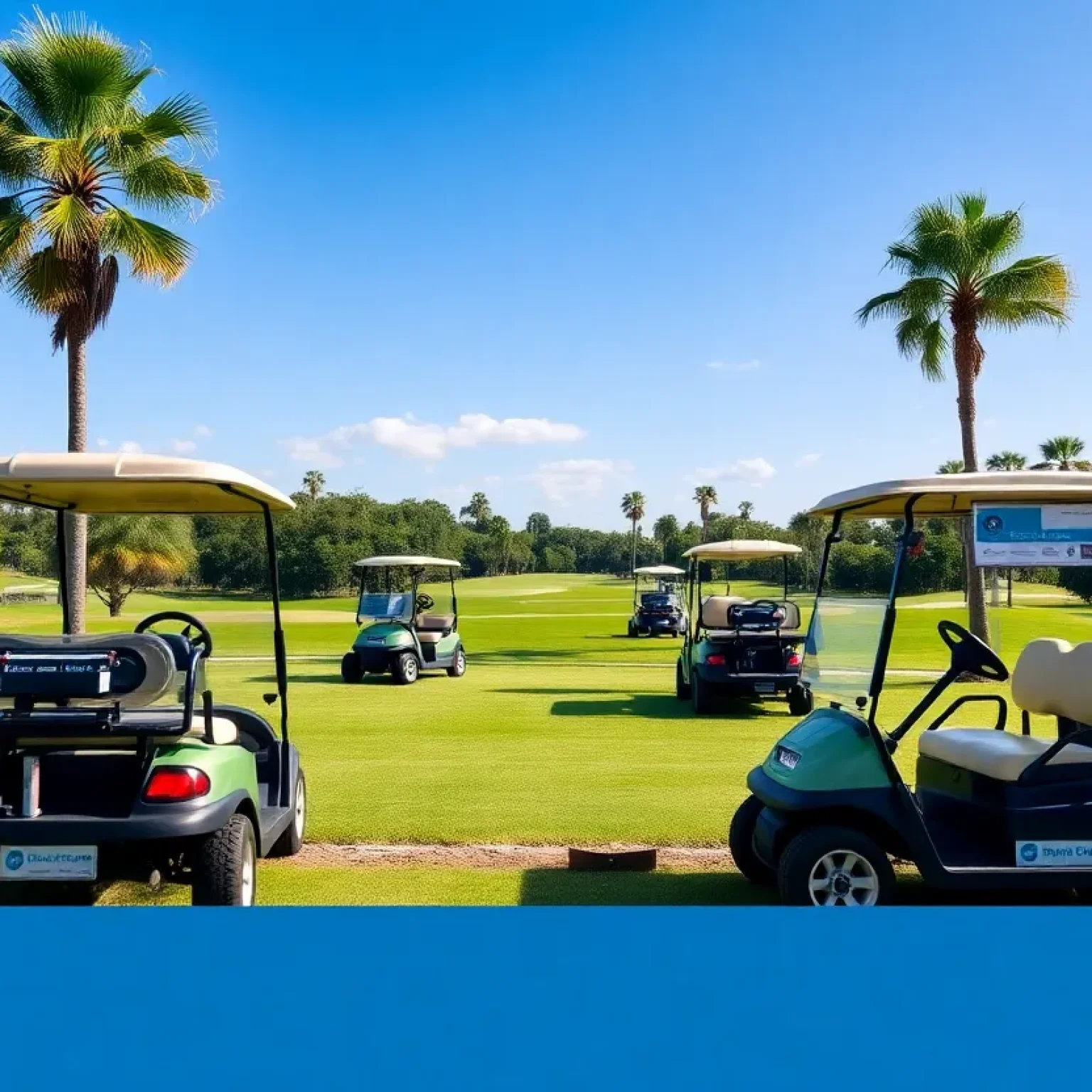 Golf carts on a Florida golf course highlighting fire safety awareness