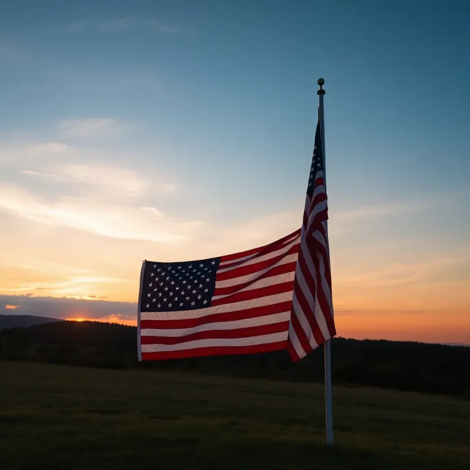A landscape honoring a veteran, with a flag at half-mast.