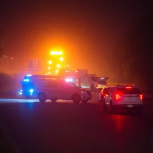 Emergency response vehicles at a car crash scene on J. Turner Butler Boulevard