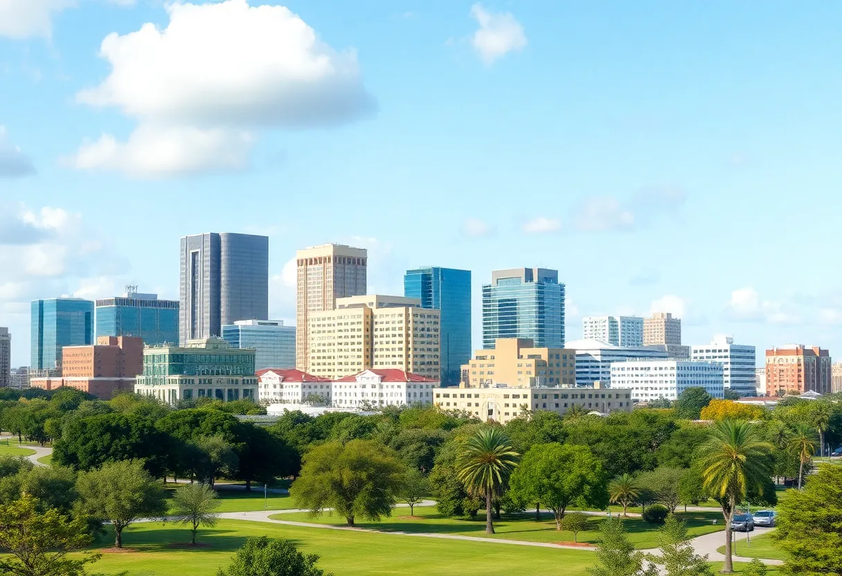 Skyline of Jacksonville, Florida with parks and modern architecture