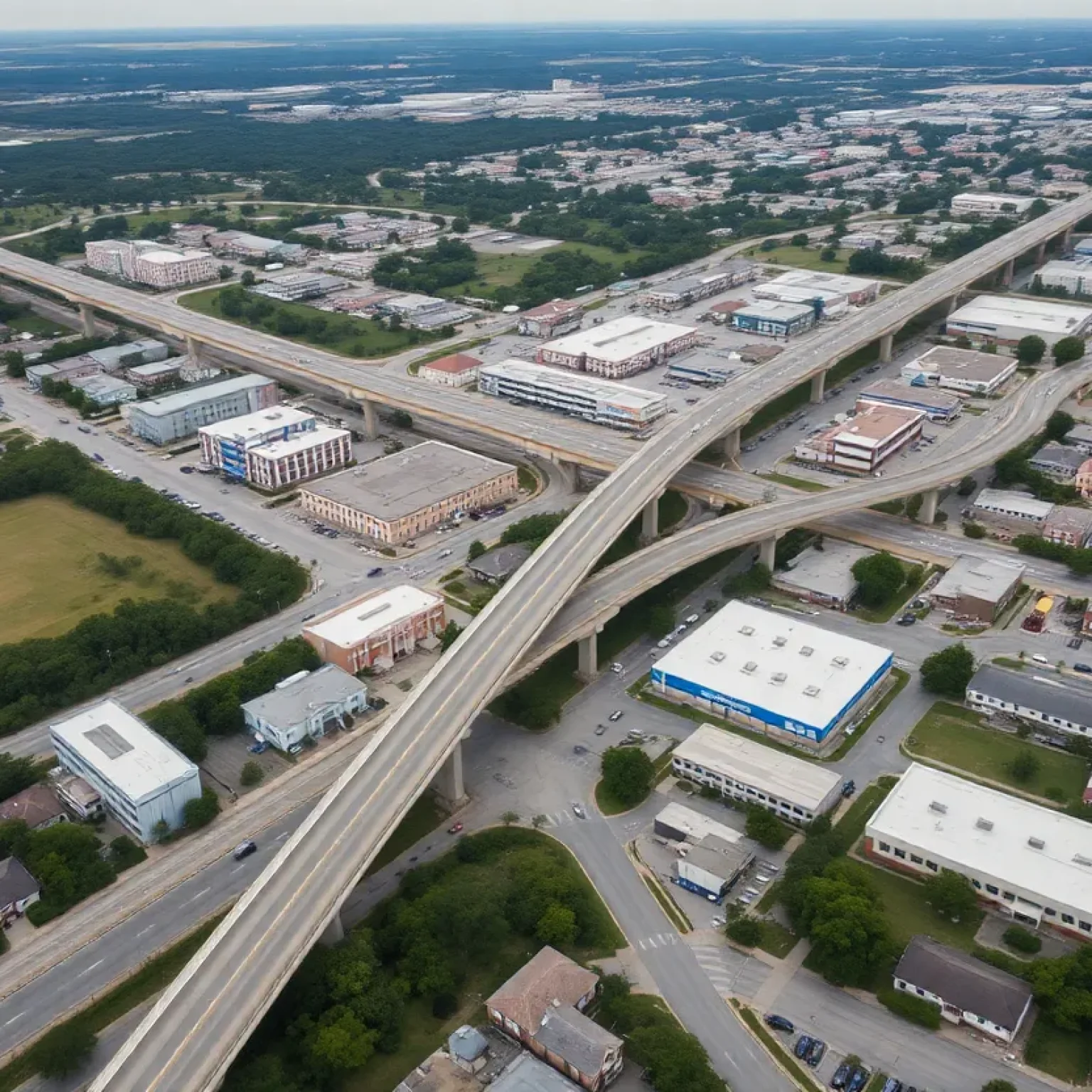 Aerial view of Jacksonville, Florida with infrastructure projects