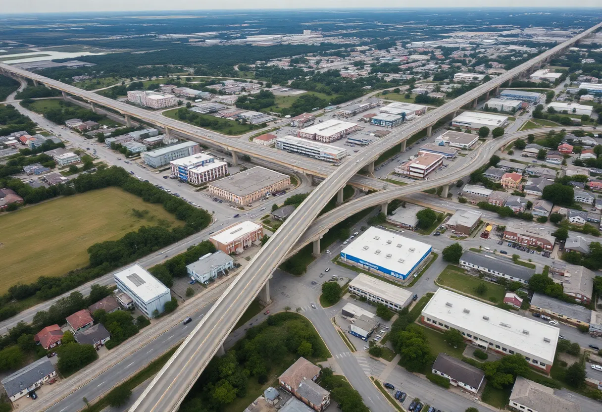 Aerial view of Jacksonville, Florida with infrastructure projects